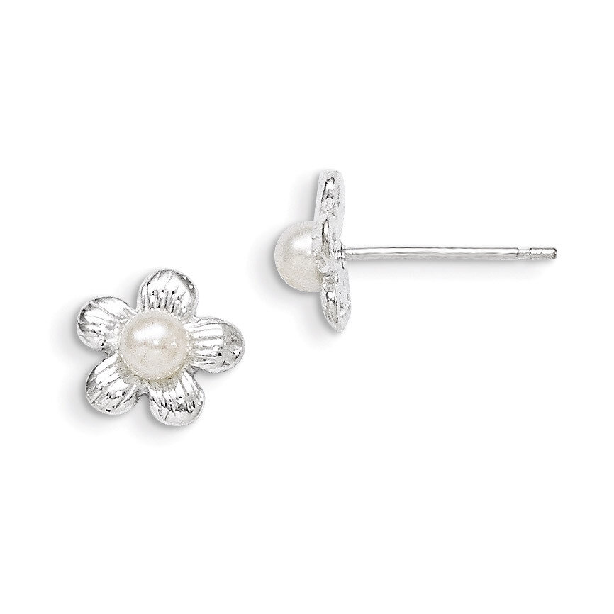 Flower and Simulated Pearl Post Earrings Sterling Silver QE8631, MPN: QE8631, 886774558417