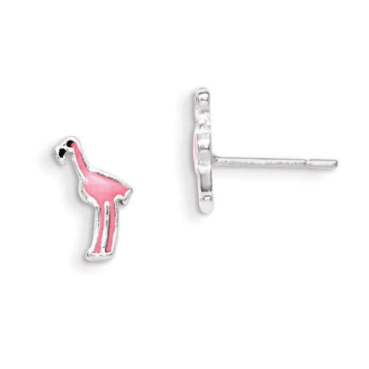 Enamel Pink Flamingo Post Earrings Sterling Silver QE8665