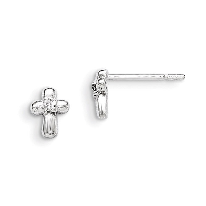 Cross with Cubic Zirconia Post Earrings Sterling Silver QE8683, MPN: QE8683, 886774558196