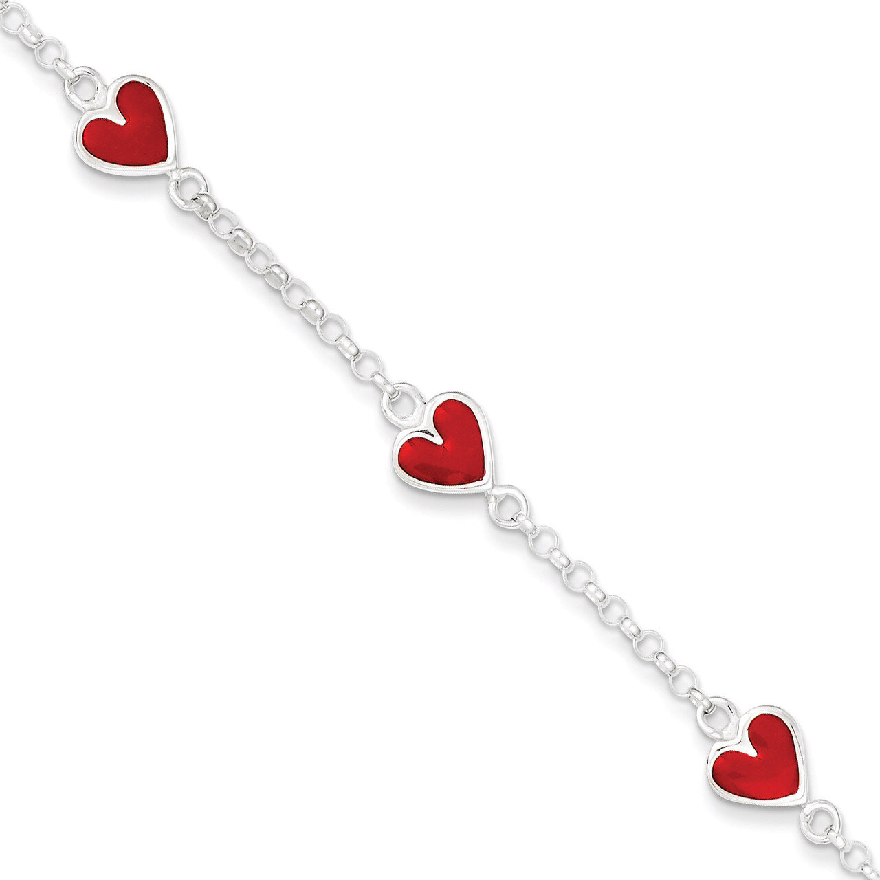 Enamel Red Heart Child's Bracelet Sterling Silver QG1326-6
