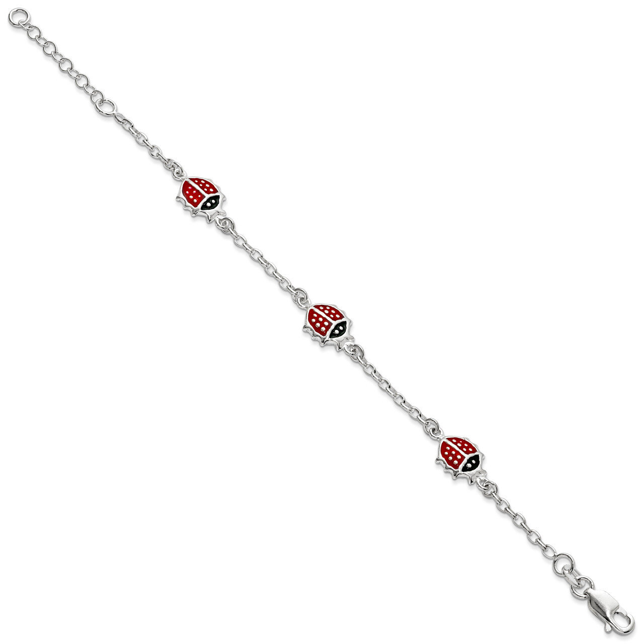 Red Enamel Ladybugs Childs Bracelet Sterling Silver QG1334-6