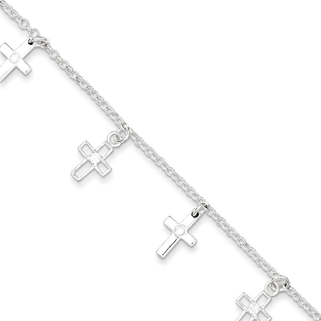 Cubic Zirconia Polished Cross Children's Bracelet Sterling Silver QG2829-6