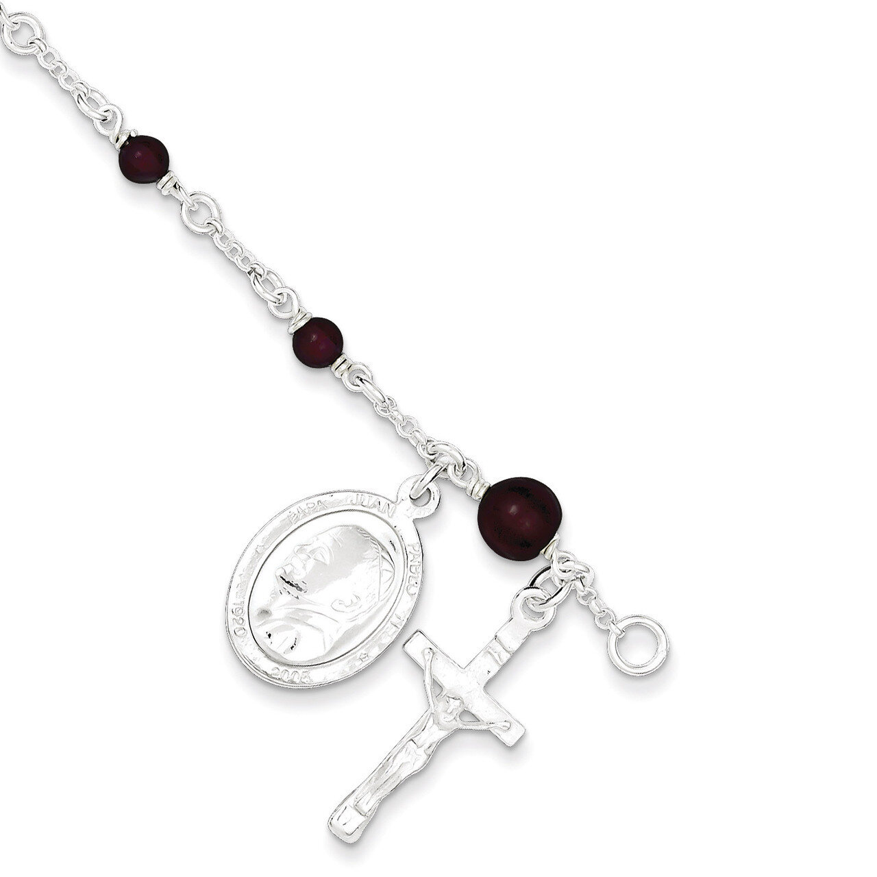 Rhodolite Garnet Polished Children's Rosary Bracelet Sterling Silver QG2831-6