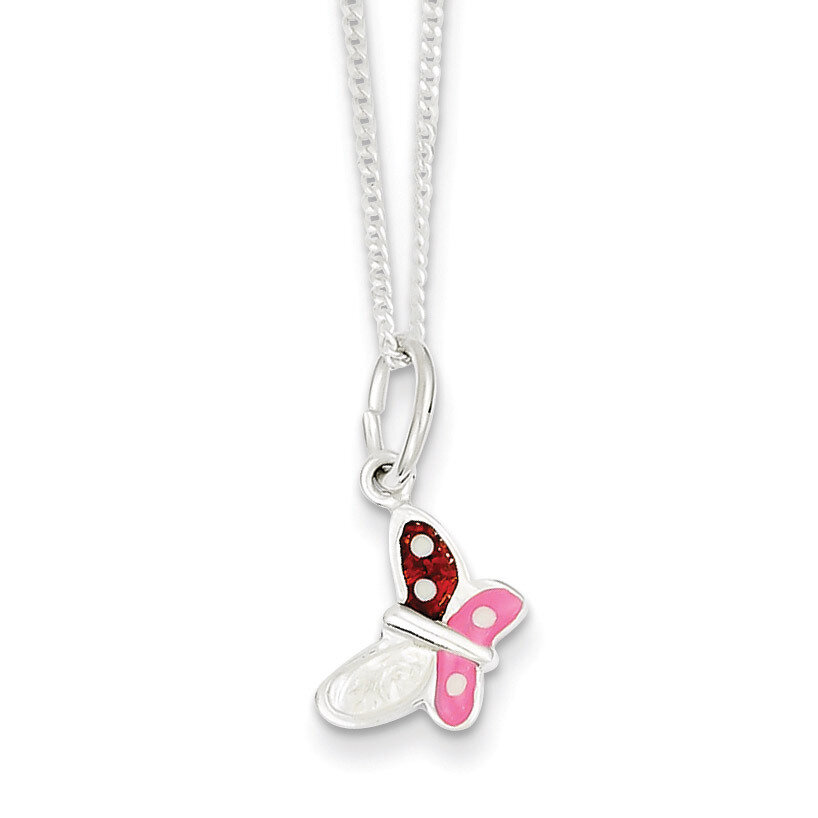 Enameled Butterfly Necklace Sterling Silver QG3377-14, MPN: QG3377-14, 191101295836
