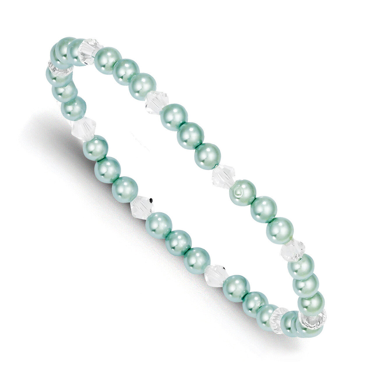 Shell Bead &amp; Swarovski Elements Child Stretch Bracelet 4mm Green QH5054, MPN: QH5054, 883957480725