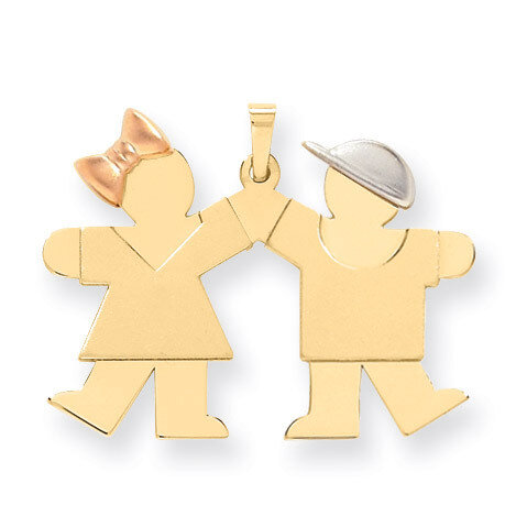 Large Girl on Left &amp; Boy on Right Engravable Charm 14k Tri-Color Gold XK103, MPN: XK103, 8839574458…