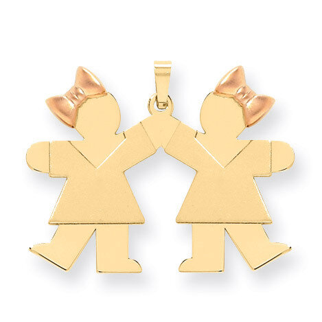 Double Girl Kids Pink Bow Charm 14k Two-tone Gold XK105