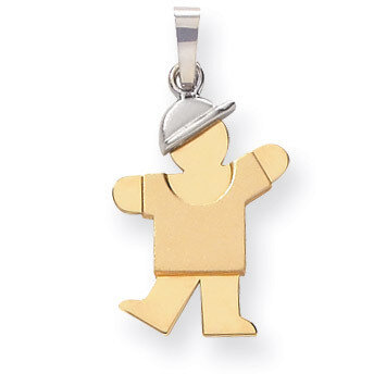 Boy with Hat on Left Engravable Charm 14k Two-tone Gold Small XK204