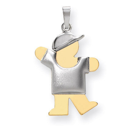 Puffed Boy with Hat on Left Engravable Charm Mtg 14k Two-tone Gold XK230, MPN: XK230, 191101537776