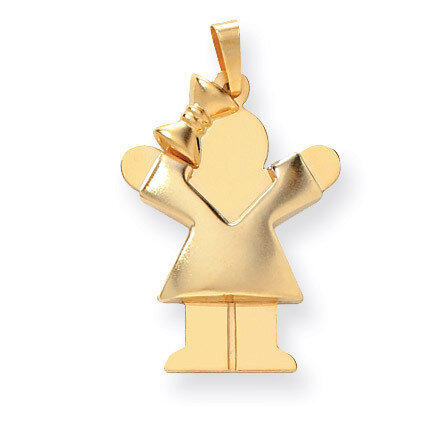 Puffed Girl with Bow on Left Engravable Charm 14k Gold XK232