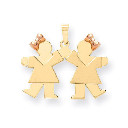 Double Girls Engravable Charm 14k Two-tone Gold Small XK284