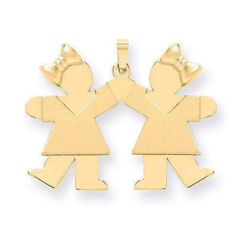 Large Double Girls with Bows Charm 14k Gold Solid Engravable XK298, MPN: XK298, 883957415550