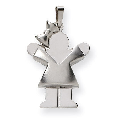 Puffed Girl with Bow on Left Engravable Charm 14k White Gold XK313, MPN: XK313, 883957859330