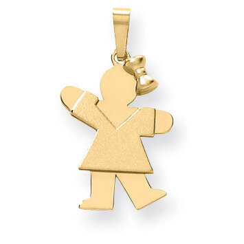 Girl with Bow on Right Charm 14k Gold Solid Engravable XK373