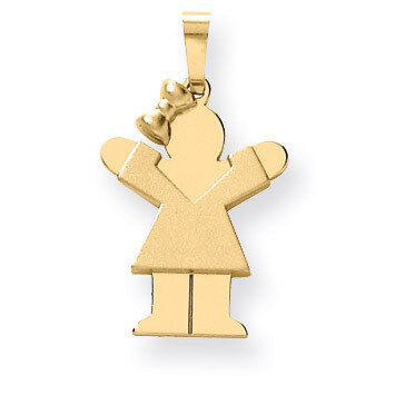 Girl with Bow on Left Charm 14k Gold Solid Engravable XK375, MPN: XK375, 883957378206