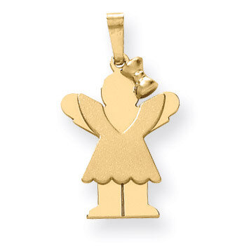 Girl with Bow on Right Charm 14k Gold Solid Engravable XK376, MPN: XK376, 883957415611