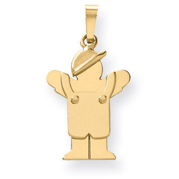 Boy in Overalls with Hat on Left Charm 14k Gold Solid Engravable XK380