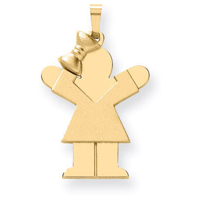 Girl with Bow on Left Charm 14k Gold Solid Engravable XK383