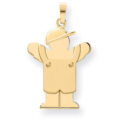 Boy in Overalls with Hat on Left Charm 14k Gold Solid Engravable XK389