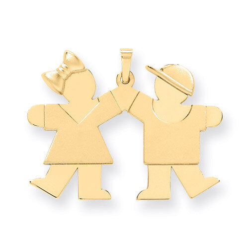 Girl on Left & Boy on Right Charm 14k Gold Solid Engravable XK391