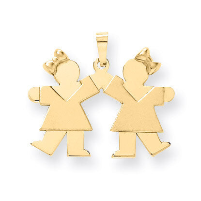 Small Double Girls Charm 14k Gold Solid Engravable XK393