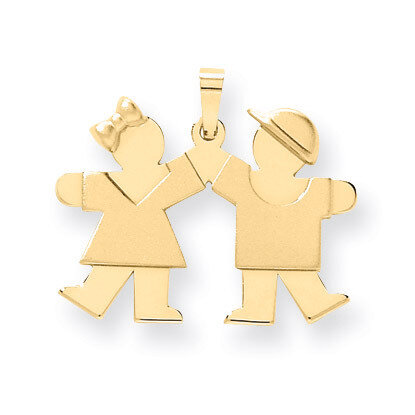 Small Girl on Left &amp; Boy on Right Charm 14k Gold Solid Engravable XK394, MPN: XK394, 883957859484