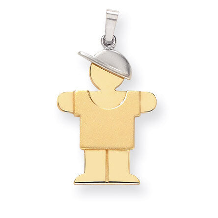 Boy with Hat on Right Engravable Charm 14k Two-tone Gold Large XK403