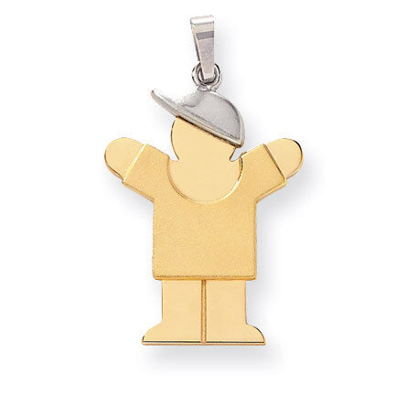 Boy with Hat on Right Engravable Charm 14k Two-tone Gold Large XK405