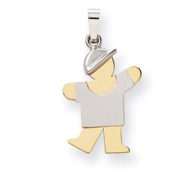Boy with Hat on Left Engravable Charm 14k Two-tone Gold Small XK410