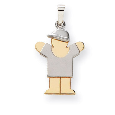 Boy with Hat on Right Engravable Charm 14k Two-tone Gold Small XK412