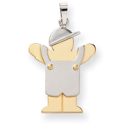 Boy with Hat on Left Engravable Charm 14k Two-tone Gold Large XK418