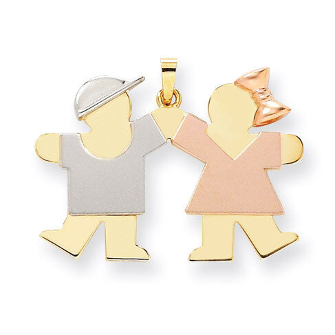 Large Boy on Left &amp; Girl on Right Engravable Charm 14k Tri-Color Gold XK419, MPN: XK419, 8839573782…