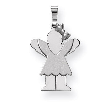 Small Girl with Bow on Right Engravable Charm 14k White Gold XK425