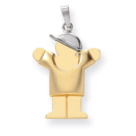 Puffed Boy with Hat on Right Engravable Charm 14k Two-tone Gold XK573