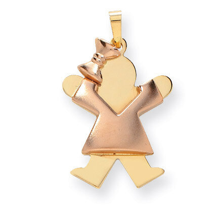 Puffed Girl with Bow on Left Engravable Charm 14k Two-tone Gold XK585