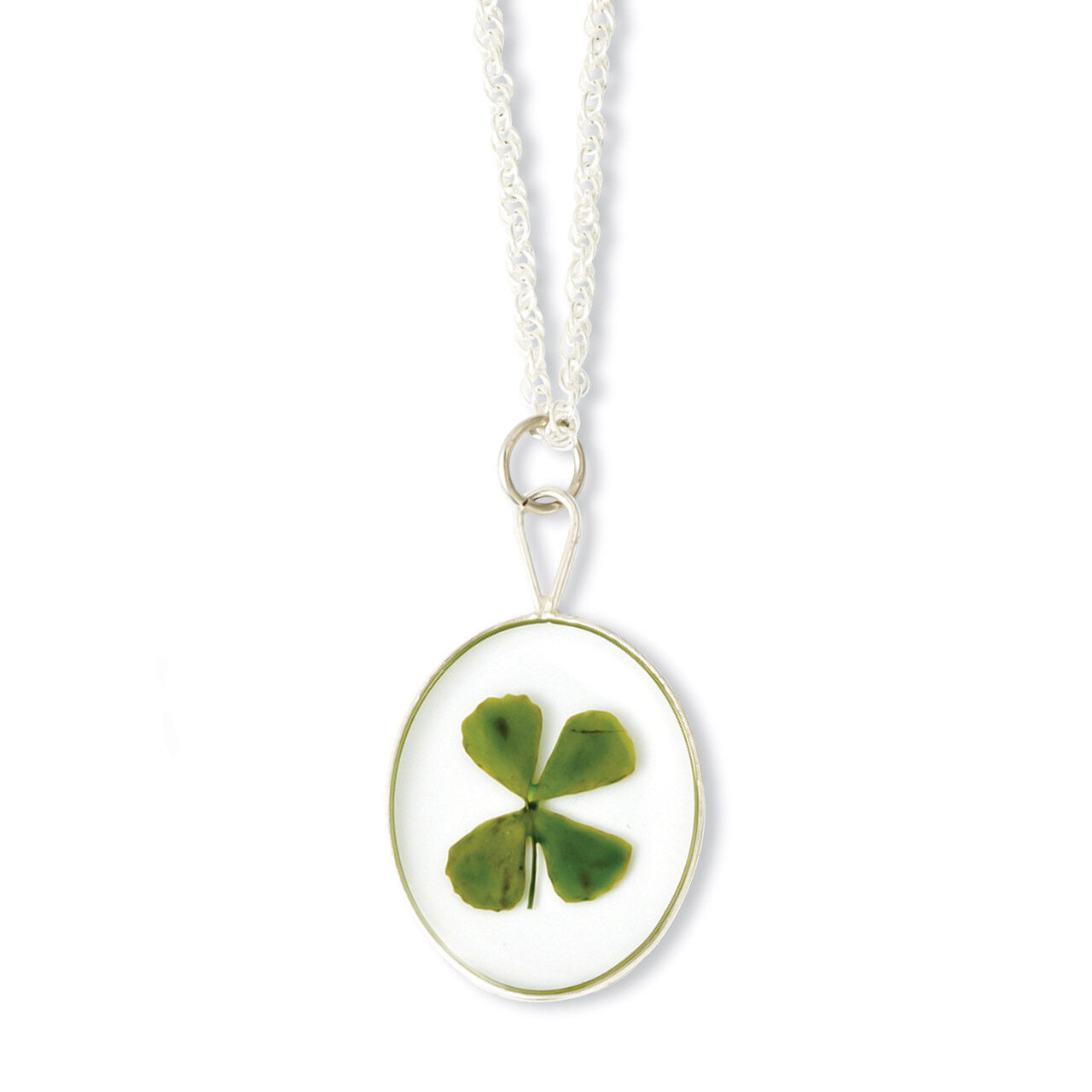 Silver Trim Four Leaf Clover Oval with Chain 20 Inch Silver-plated BF1351-20, MPN: BF1351-20, 81039…