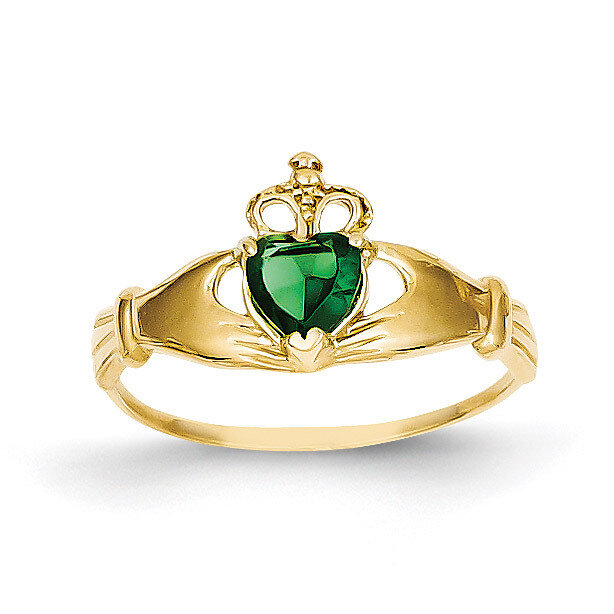 Green Diamond Polished Claddagh Ring 14k Gold D558