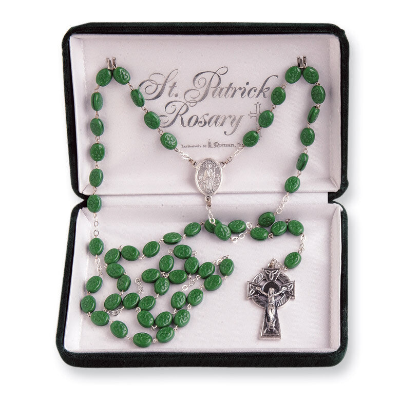 Green Saint Patrick Rosary Glass and Silver-plated GP899