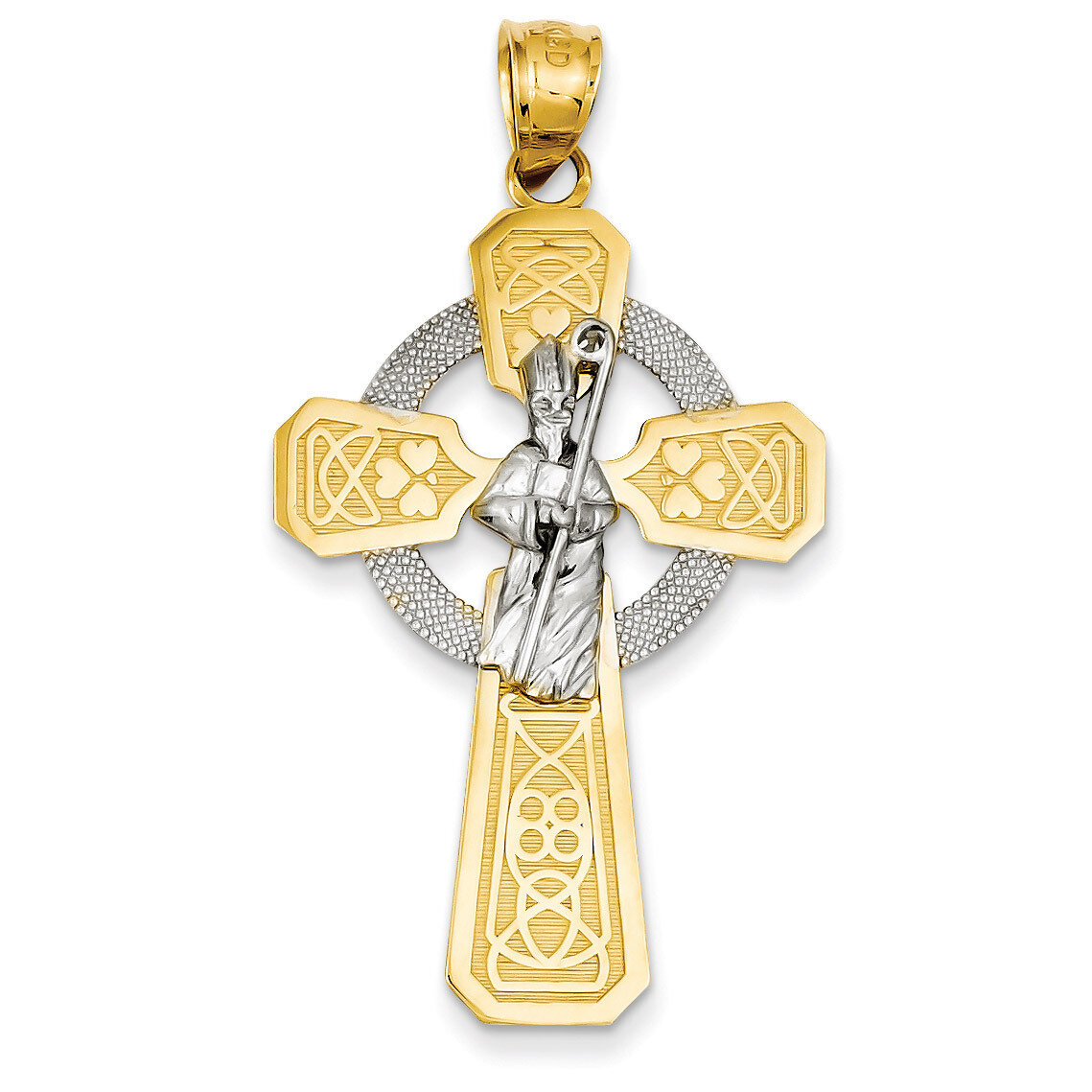 Saint Patrick Celtic Cross Pendant 14k Two-tone Gold K2194