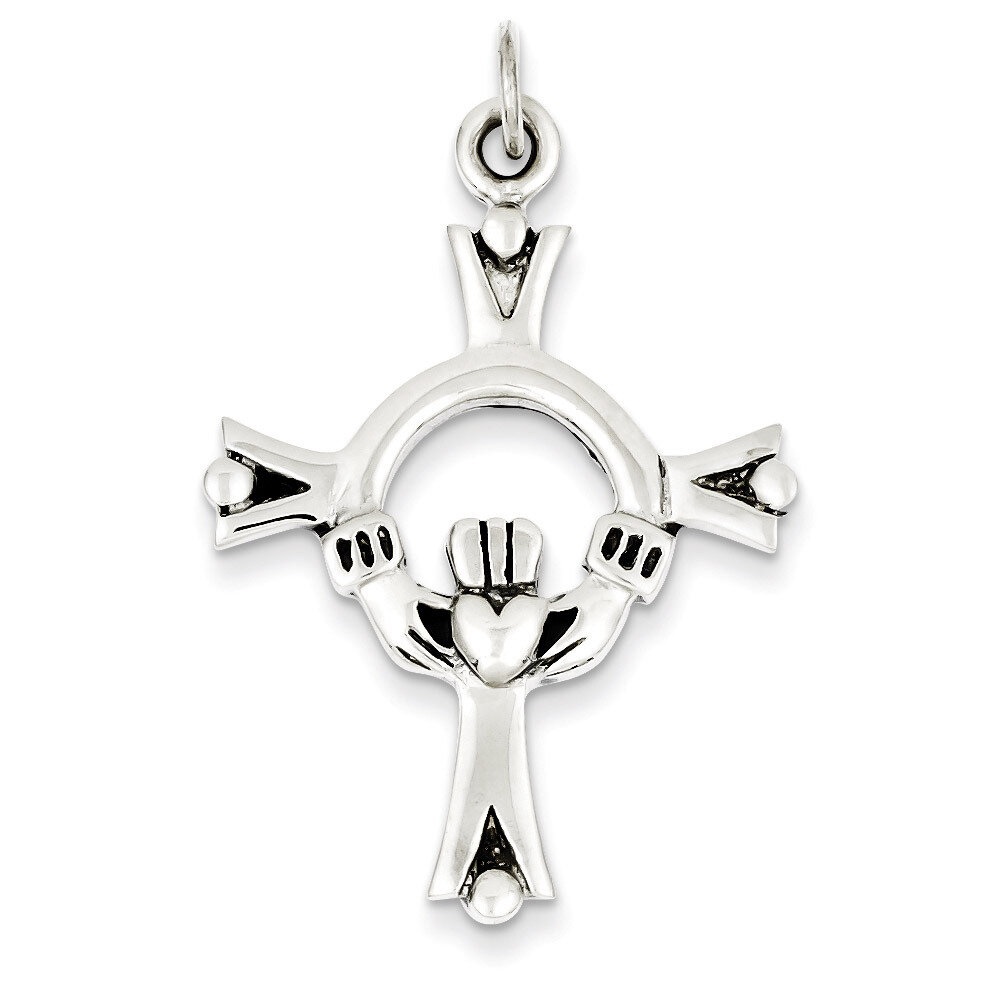 Claddagh Cross Charm Sterling Silver Antiqued QC3378