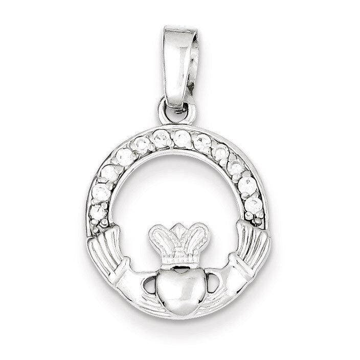 Diamond Claddagh Pendant Sterling Silver Rhodium Plated QC7622, MPN: QC7622, 883957559131