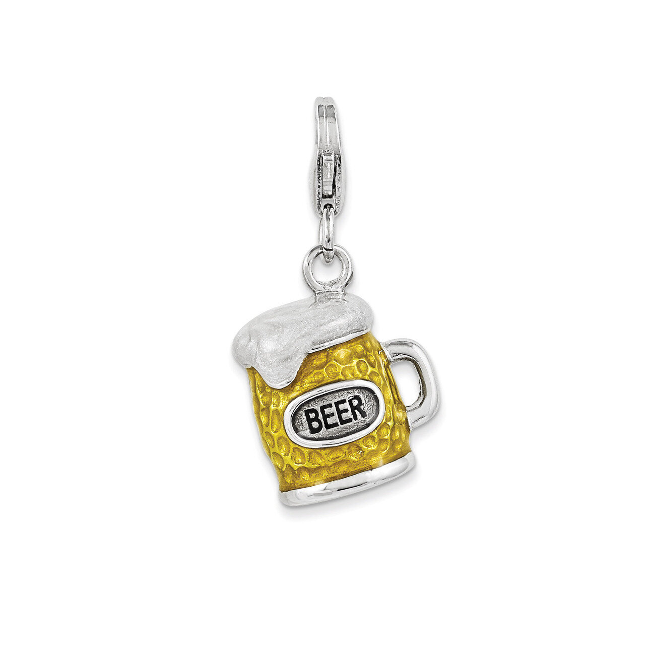 Enameled BEER Mug with Lobster Clasp Charm Sterling Silver QCC1048, MPN: QCC1048, 191101388965