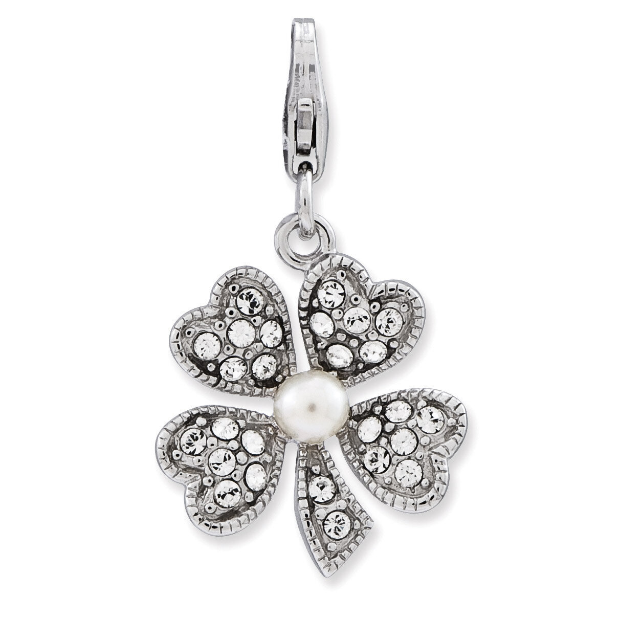 FW Cultured Pearl Flower with Lobster Clasp Charm Sterling Silver QCC719