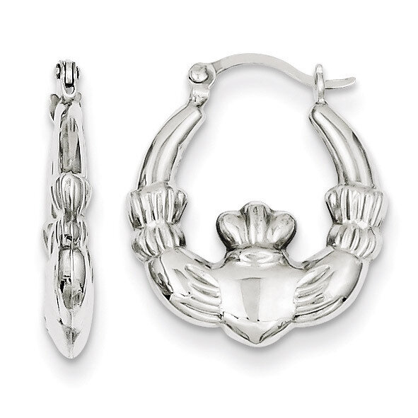 Claddagh Hollow Hoop Earrings Sterling Silver Rhodium Plated QE8334