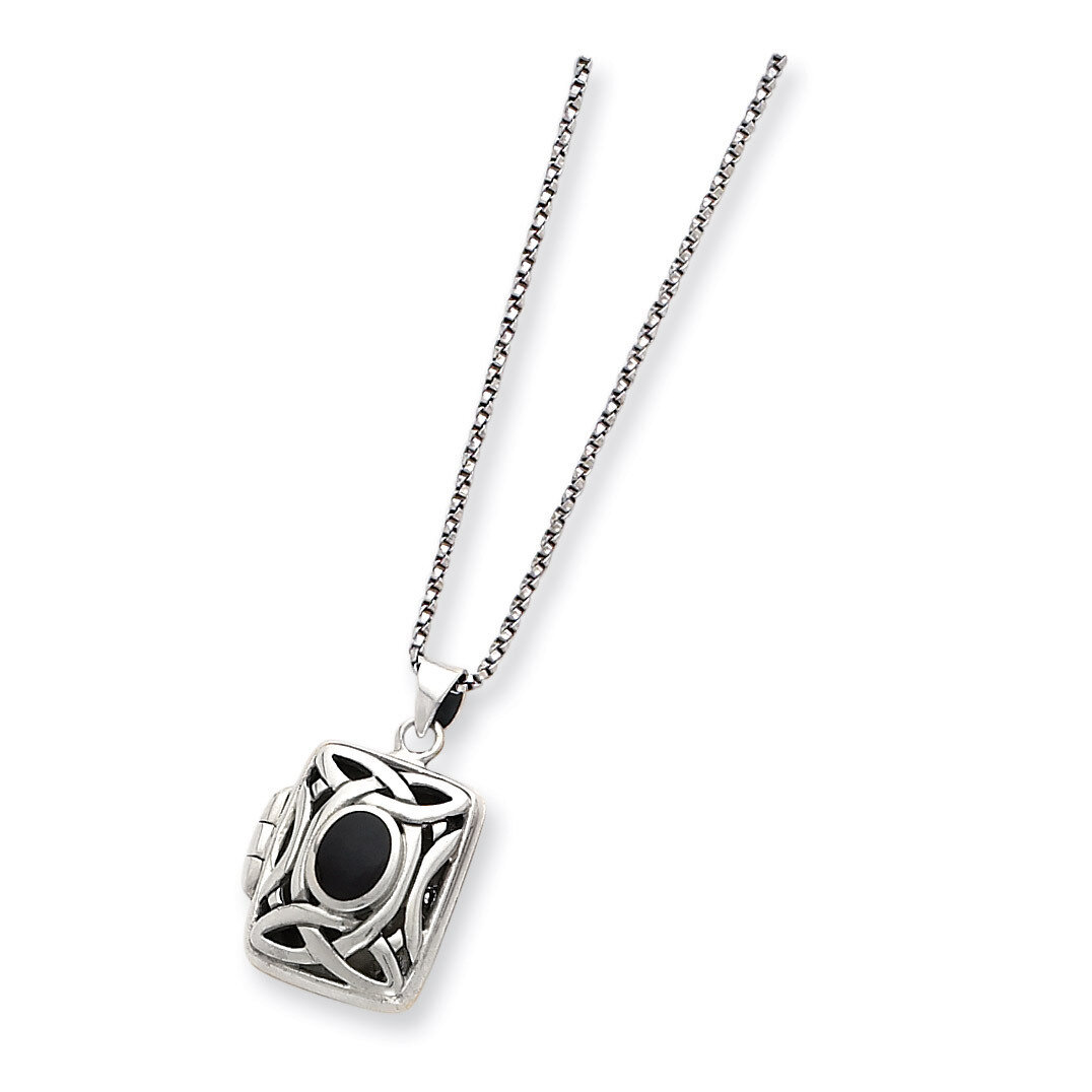 Onyx & Marcasite Square Locket with Chain 18 Inch Sterling Silver QG1938-18