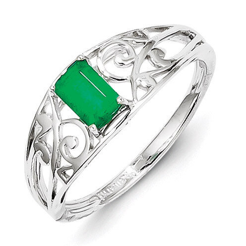 Emerald Ring Sterling Silver Rhodium Plated QR4503E-6