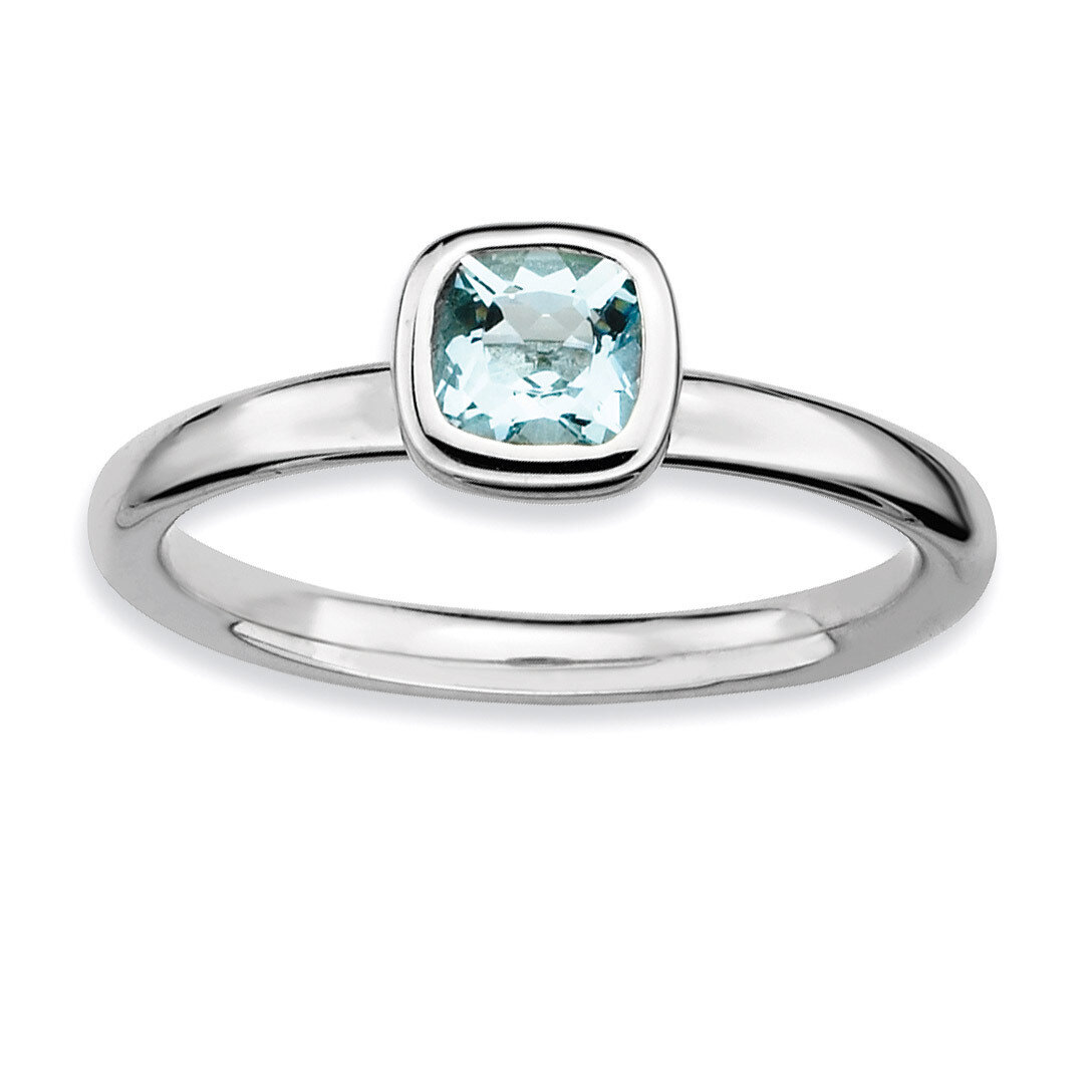 Stackable Expressions Cushion Cut Aquamarine Ring Sterling Silver QSK448-10