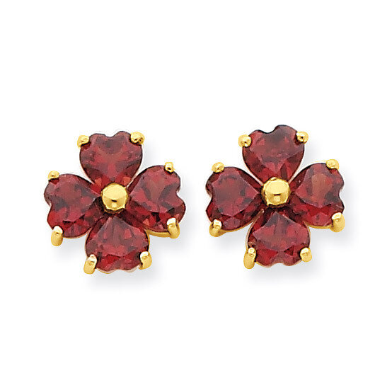 Heart-shaped Garnet Flower Post Earrings 14k Gold XE1939GA
