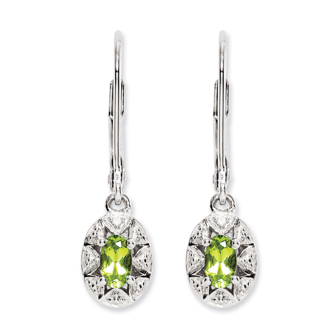 August Peridot Earrings Sterling Silver Diamond QBE10AUG, MPN: QBE10AUG, 886774187389