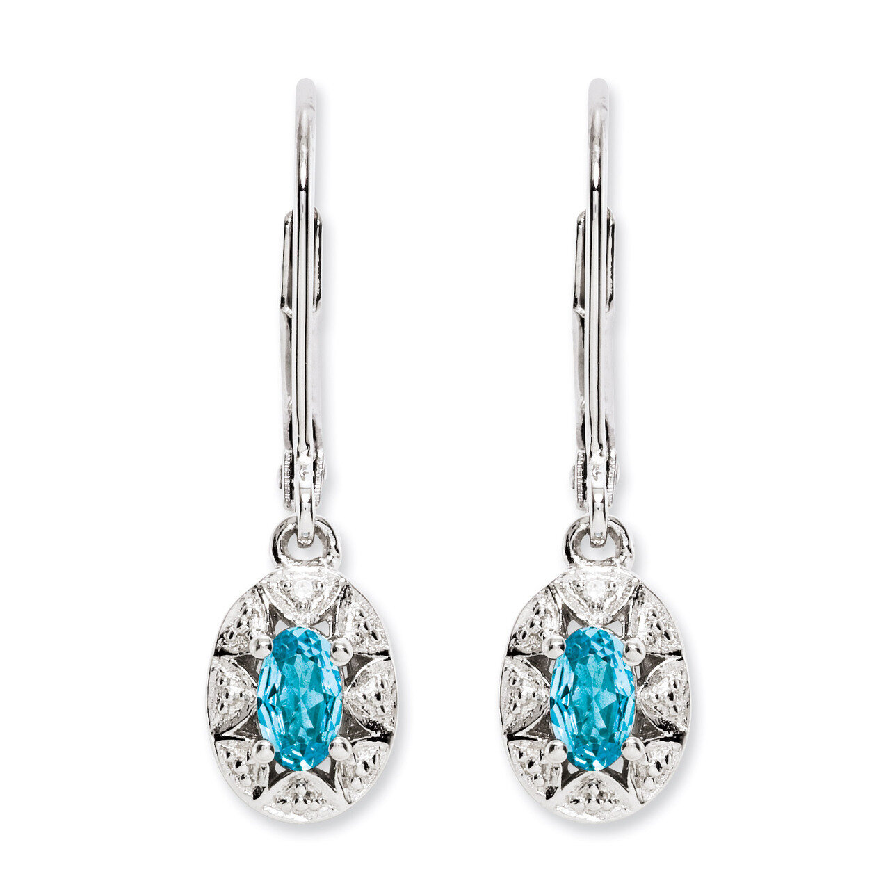 December Blue Topaz Earrings Sterling Silver Diamond QBE10DEC, MPN: QBE10DEC, 886774187396